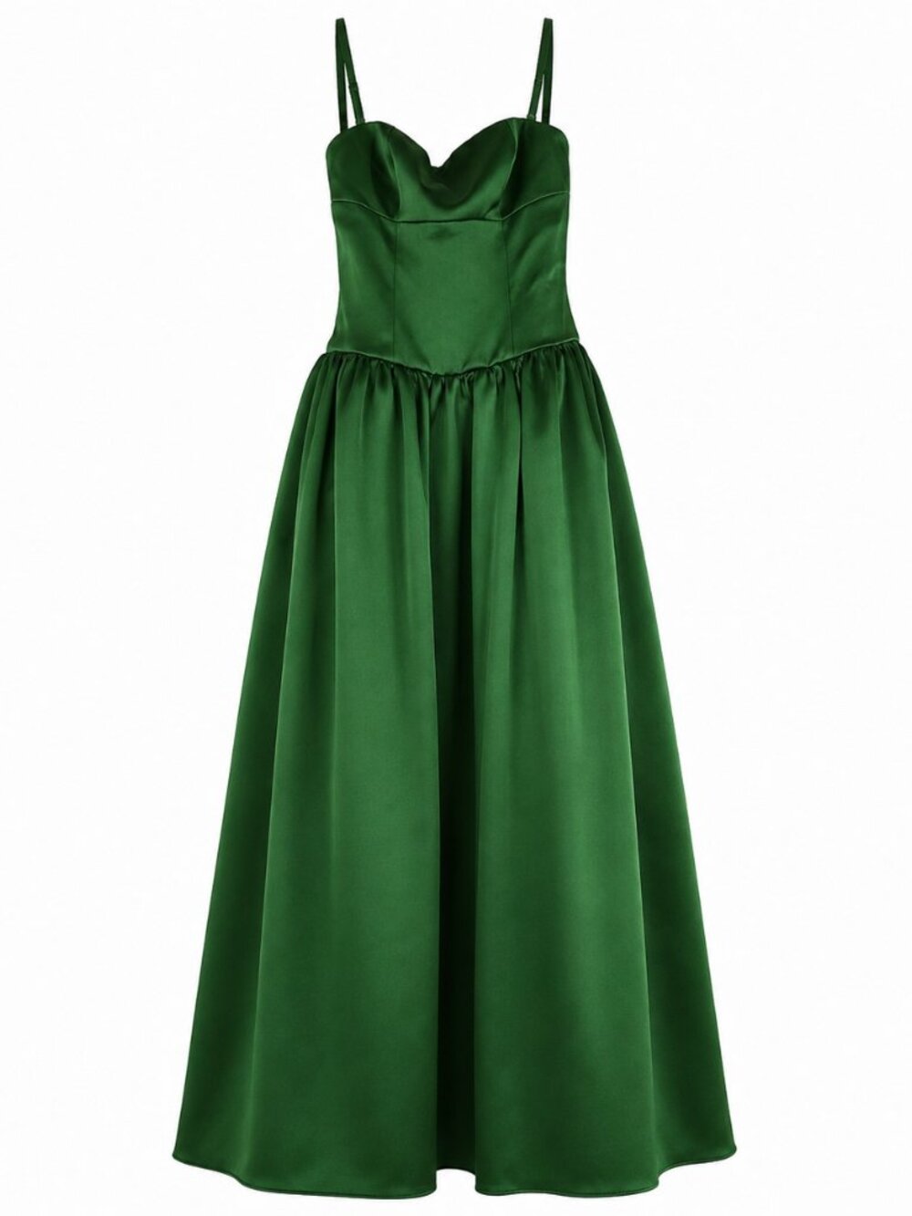 Self-Portrait Green Satin Bandeau Maxi Dress, Corset